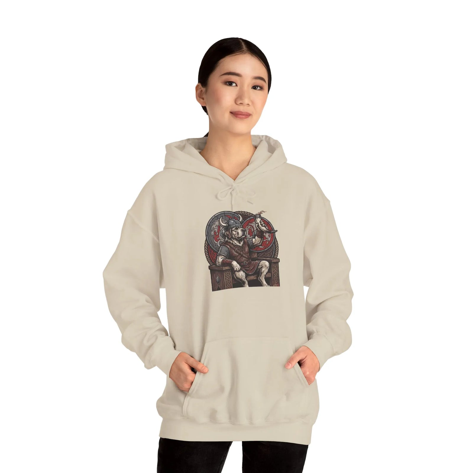 Viking Berserker Dogs Hoodie - Heavy Blend Warm Fleece Pullover - Unisex White
