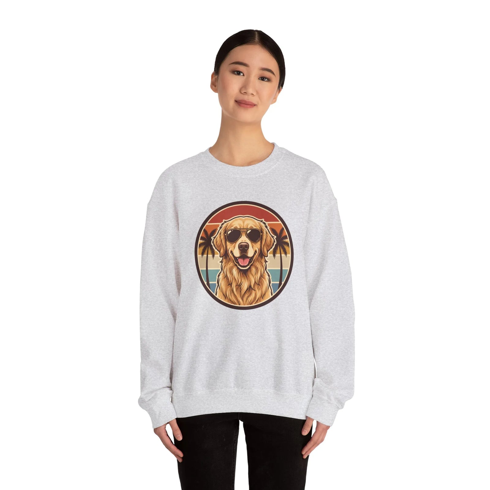 Golden Retriever Sunset Sweatshirt - Heavy Blend Cotton Poly Crewneck - Unisex White