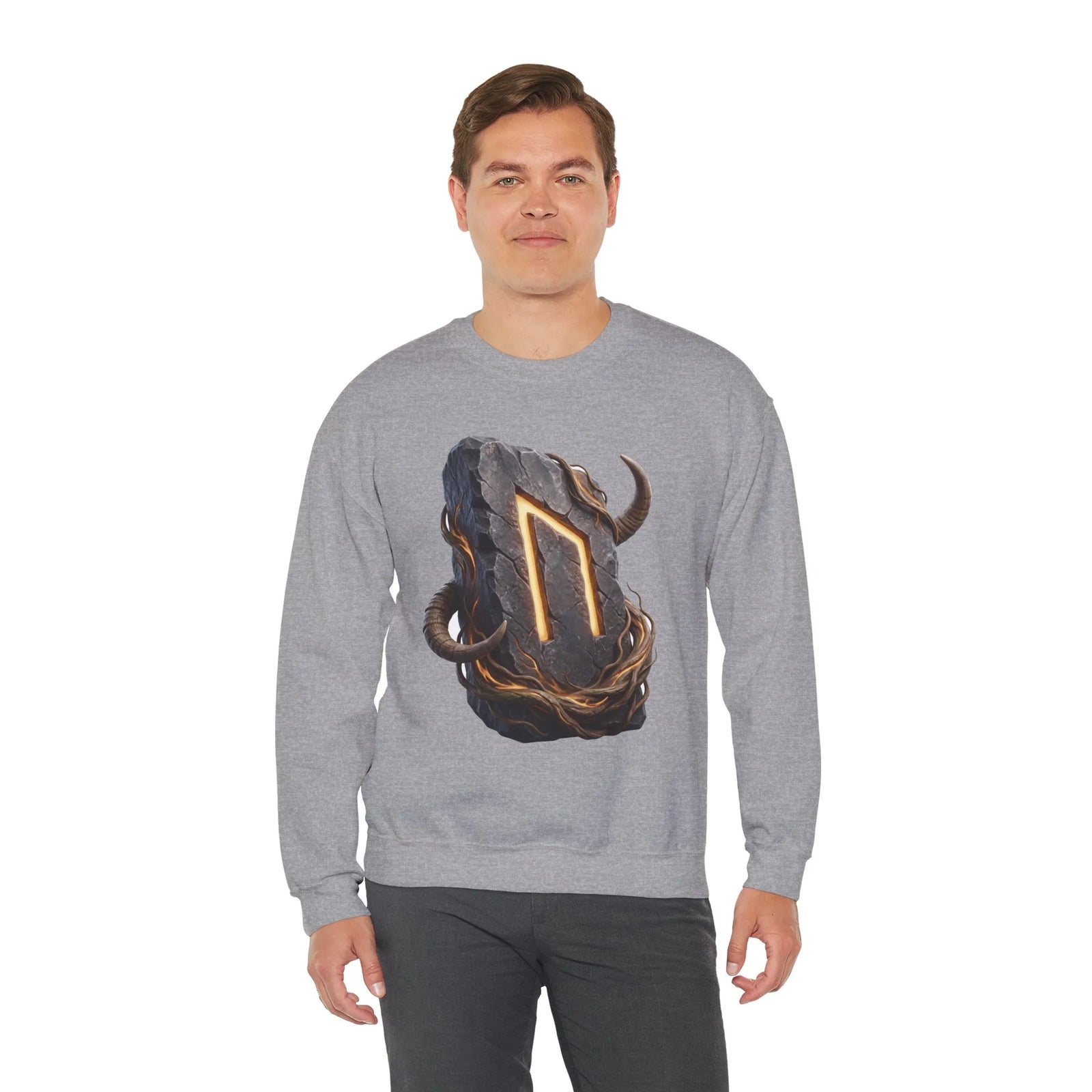 Uruz Rune Vitality Sweatshirt - Heavy Blend Crewneck Fleece - Unisex White