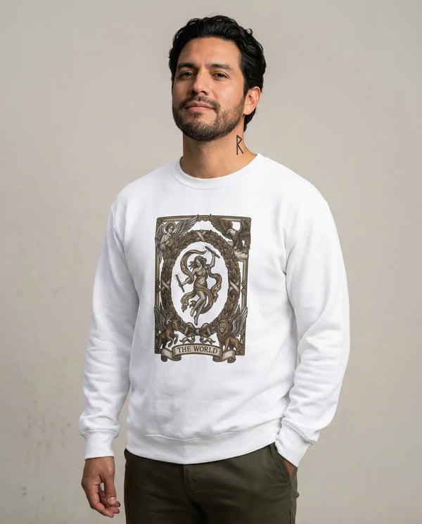 The World Tarot Card Sweatshirt - Heavy Blend Fleece Crewneck - Unisex White