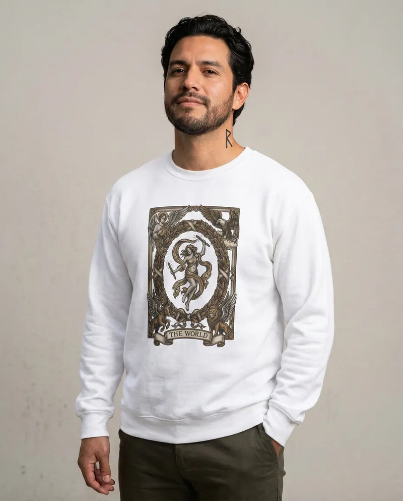 The World Tarot Card Sweatshirt - Heavy Blend Fleece Crewneck - Unisex White