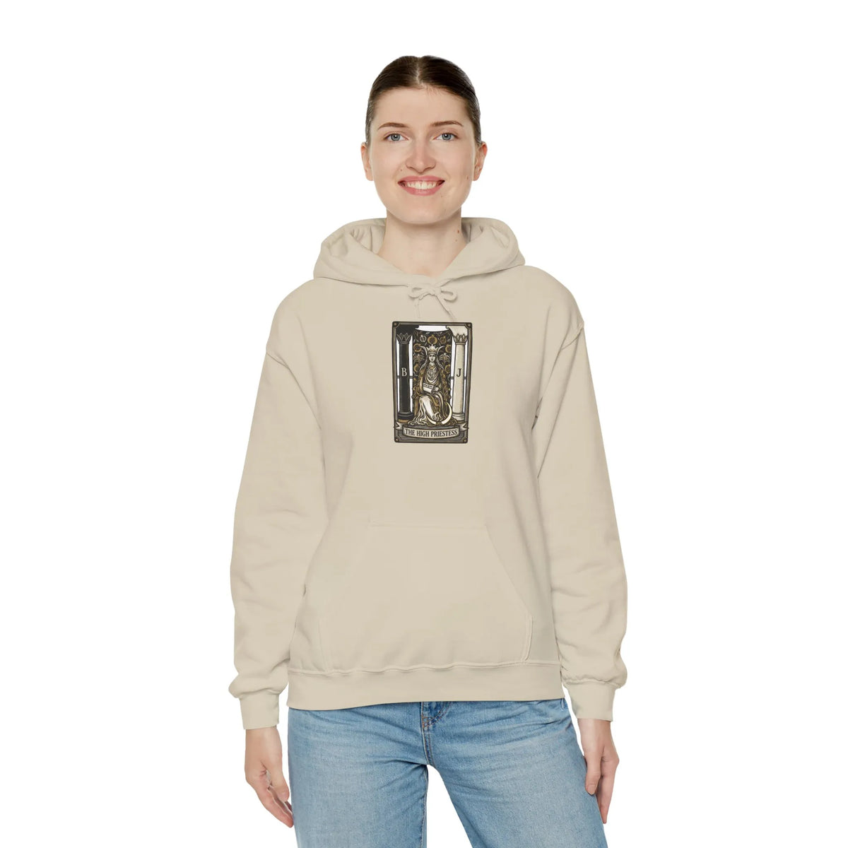 High Priestess Tarot Card Hoodie - Heavy Blend Fleece Pullover - Unisex White
