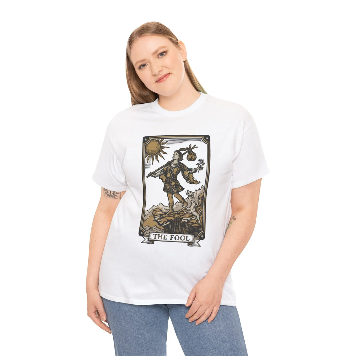 The Fool Tarot Card Graphic T-Shirt - Heavy Cotton Classic Fit Tee - Unisex White