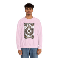 Wheel of Fortune Tarot Card Sweatshirt - Heavy Blend Crewneck Fleece - Unisex White