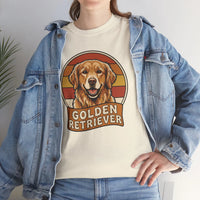Golden Retriever Retro 70s Sunset T-Shirt - Heavy Cotton Classic Fit Tee - Unisex White