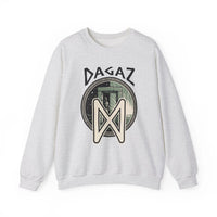 Dagaz Rune Dawn Dusk Graphic Sweatshirt - Heavyweight Cotton Poly Blend Crewneck - Unisex White