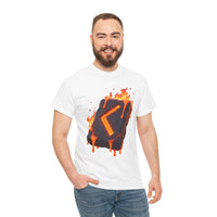 Kenaz Rune Torch Flame T-Shirt - Heavy Cotton Classic Fit Tee - Unisex White