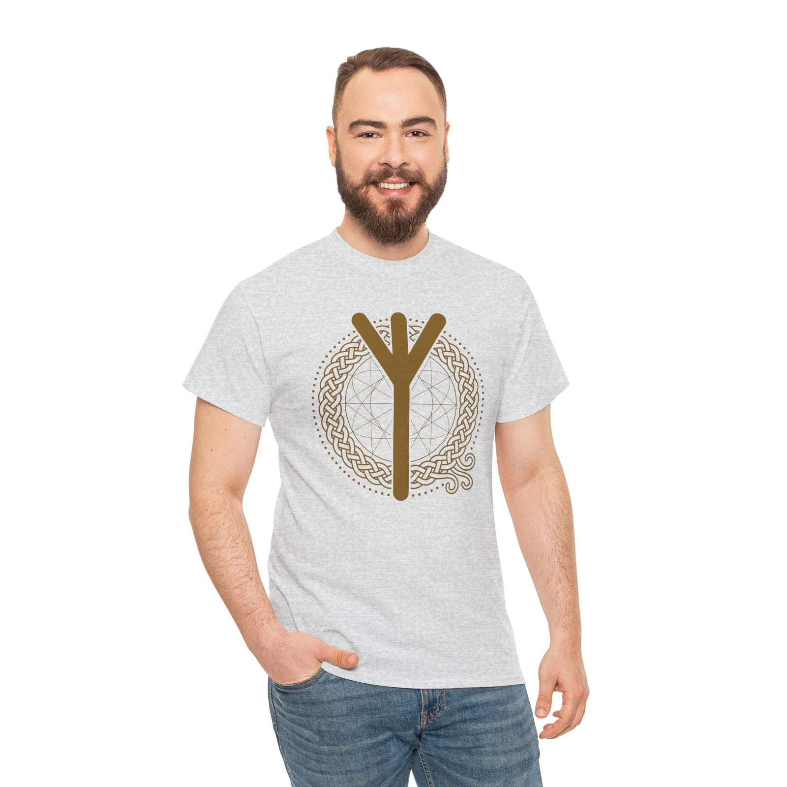 Elhaz Rune Protection Graphic T-Shirt - Heavyweight Cotton Classic Tee - Unisex White