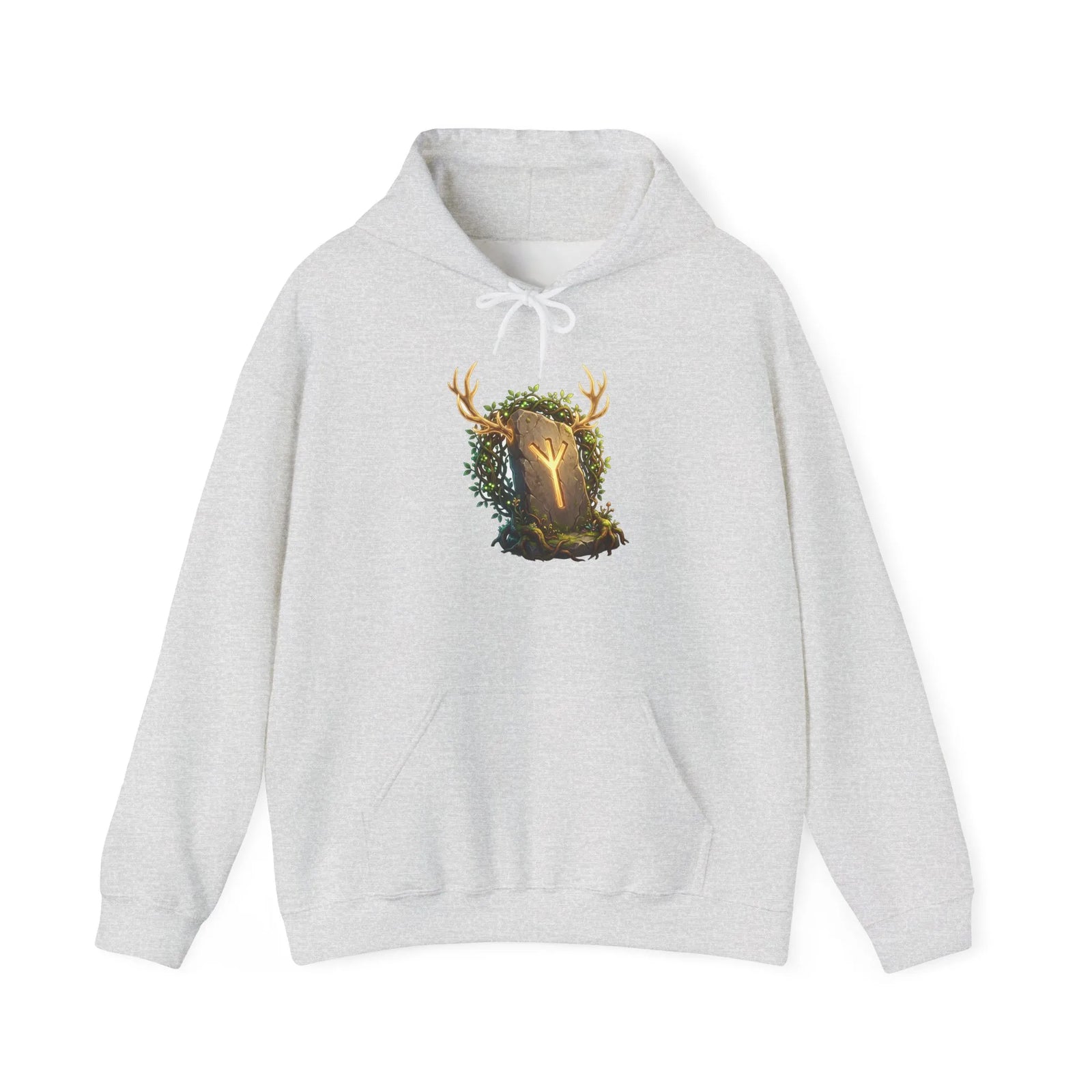 Elhaz Protection Rune Antler Hoodie - Heavy Blend Cotton Blend Pullover - Unisex White