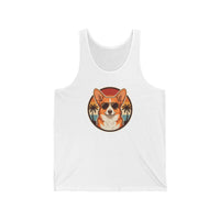 Corgi Cool Dogs 70s Sunset Tank Top - Soft Airlume Combed Cotton Jersey - Unisex White