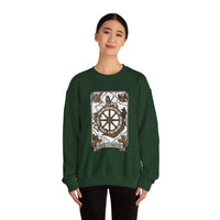 Wheel of Fortune Tarot Card Sweatshirt - Heavy Blend Crewneck Fleece - Unisex White