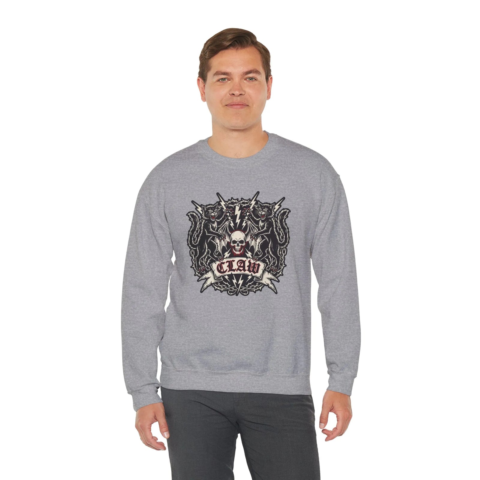 Rocker Cats Band Crest Sweatshirt - Heavy Blend Cotton-Poly Crewneck - Unisex White