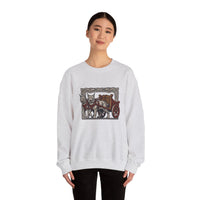 Freyja's Sacred Cats Norse Woodcut Sweatshirt - Heavy Blend Crewneck Fleece - Unisex White