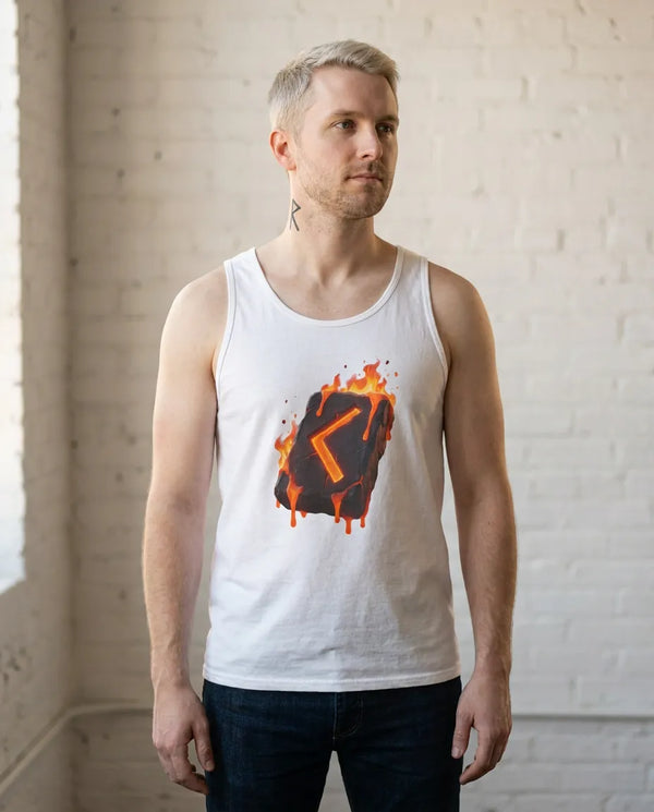 Kenaz Rune Torch Fire Tank Top - Lightweight Ringspun Cotton Retail Fit - Unisex Athletic Heather