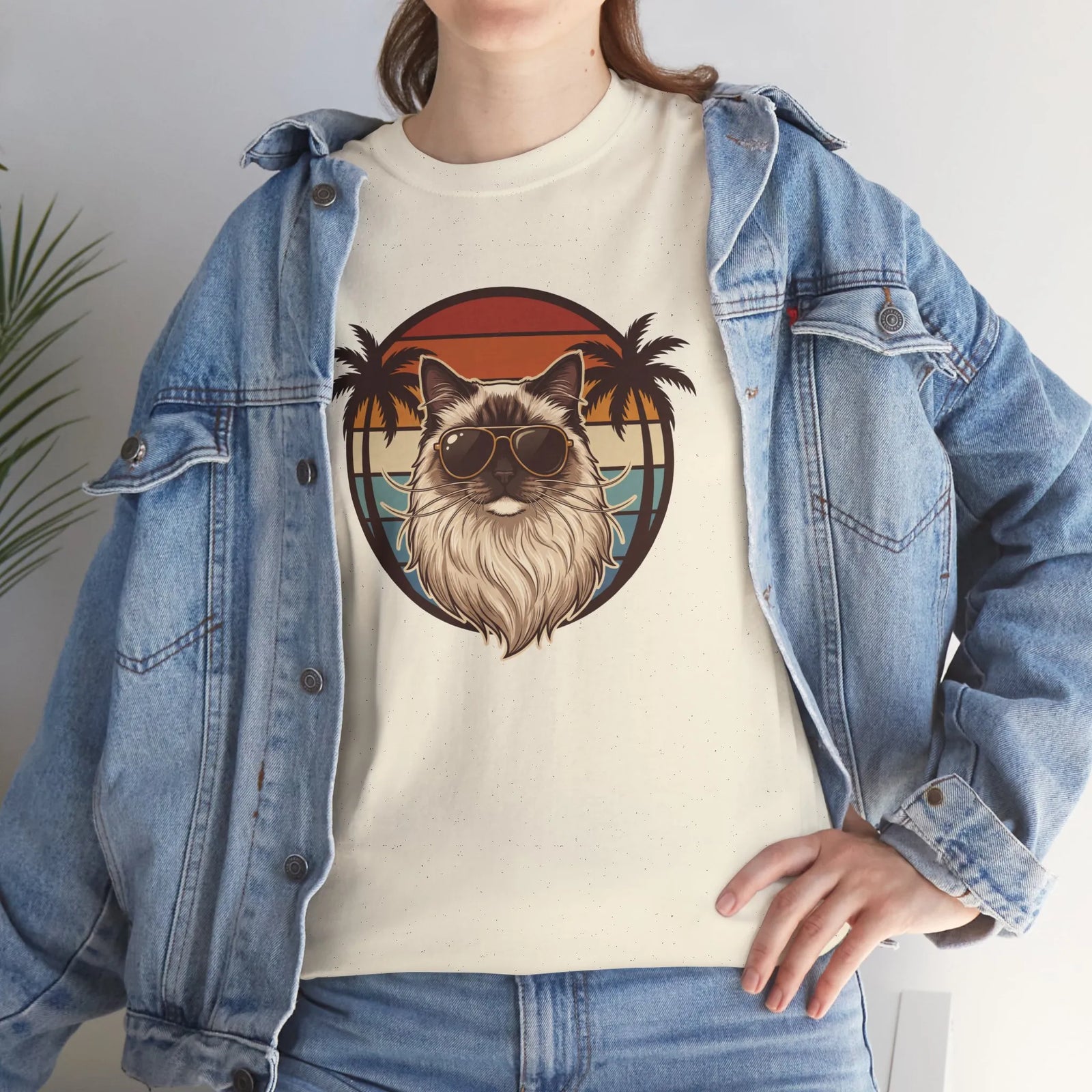 Ragdoll Cat 70s Sunset Aviators T-Shirt - Heavy Cotton Classic Fit Tee - Unisex White