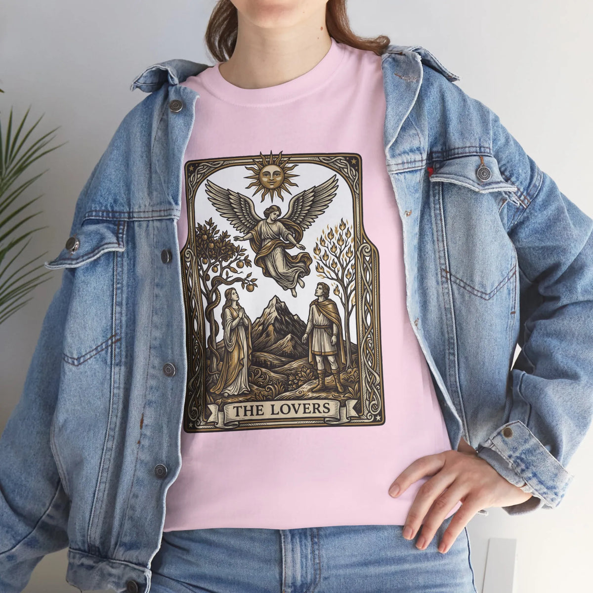 The Lovers Tarot Card Graphic T-Shirt - Heavy Cotton Classic Fit Tee - Unisex White