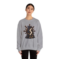 Sowulo Rune Sun Graphic Sweatshirt - Classic Fit Fleece Crewneck - Unisex White