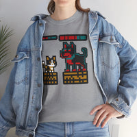 8-Bit Pixel Gaming Cats Boss Fight T-Shirt - Heavy Cotton Classic Fit Tee - Unisex White