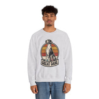 Great Dane Retro Sunset Breeds Sweatshirt - Heavy Blend Crewneck 50/50 Cotton Poly - Unisex White