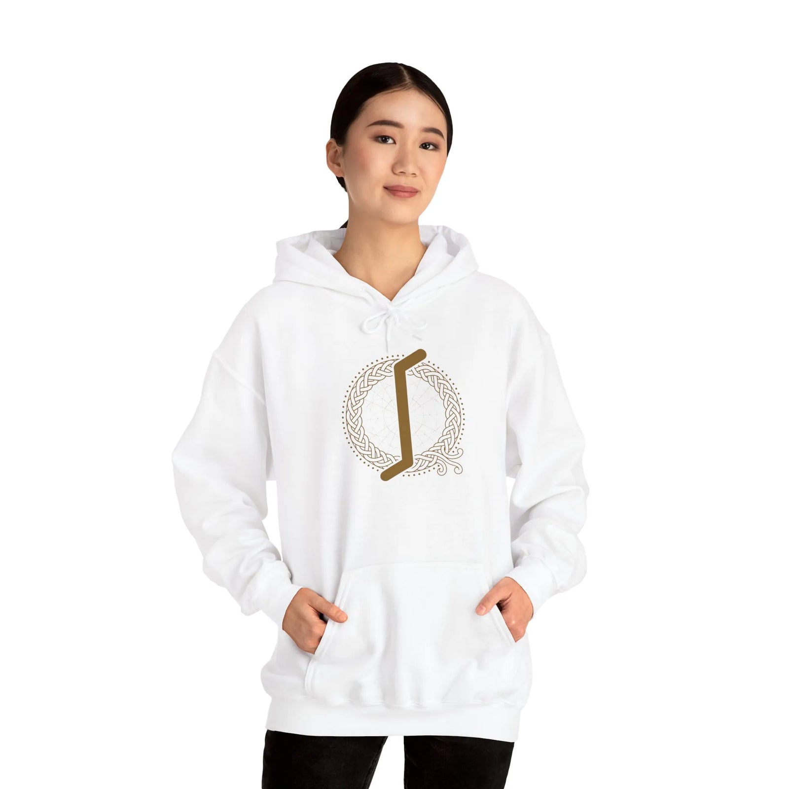 Eihwaz Rune World Tree Graphic Hoodie - Heavy Blend Fleece Pullover - Unisex White