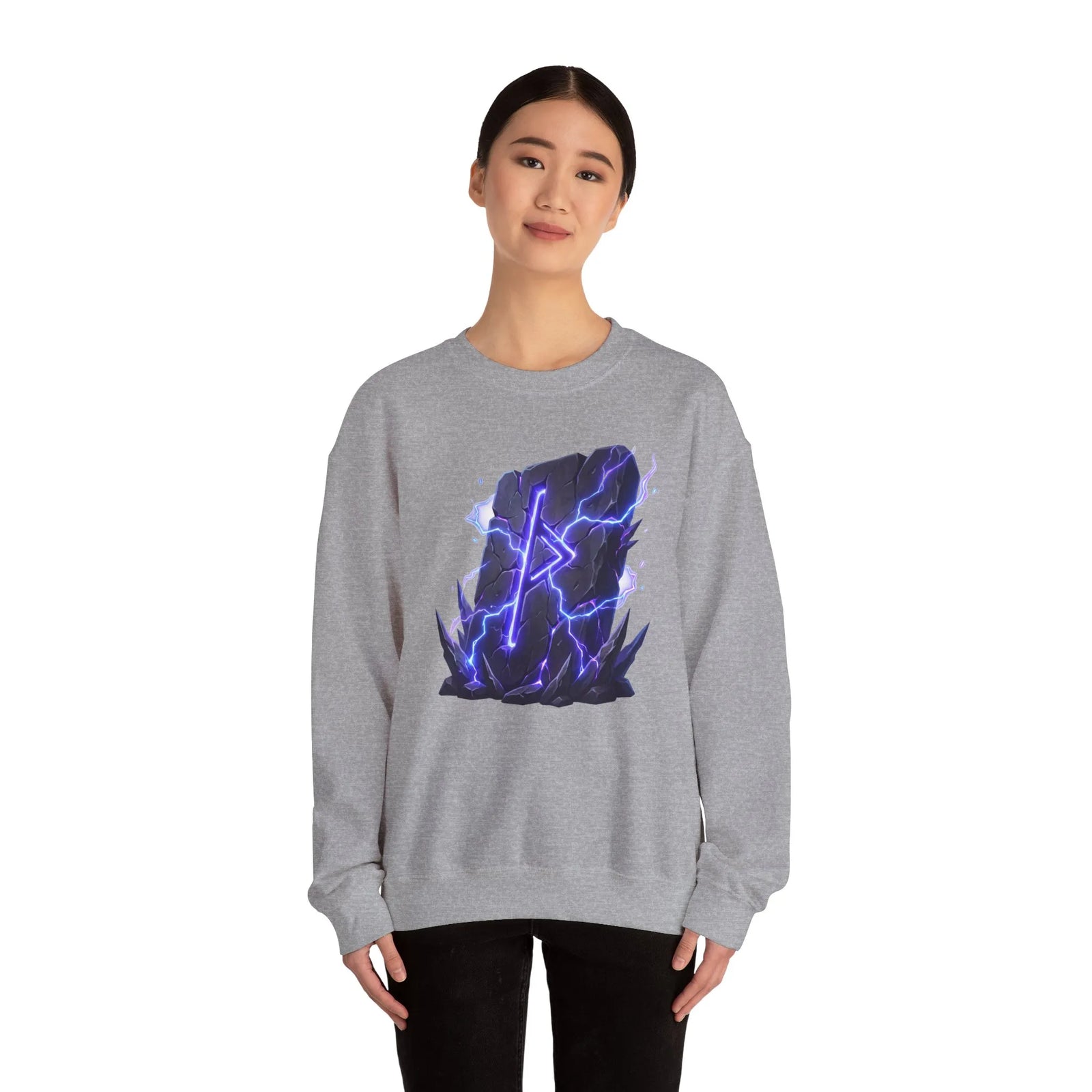 Thurisaz Thorn Rune Graphic Sweatshirt - Heavy Blend Crewneck Fleece - Unisex White