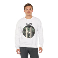 Hagalaz Rune Hail Graphic Sweatshirt - Medium-Heavy Cotton Blend Crewneck - Unisex White