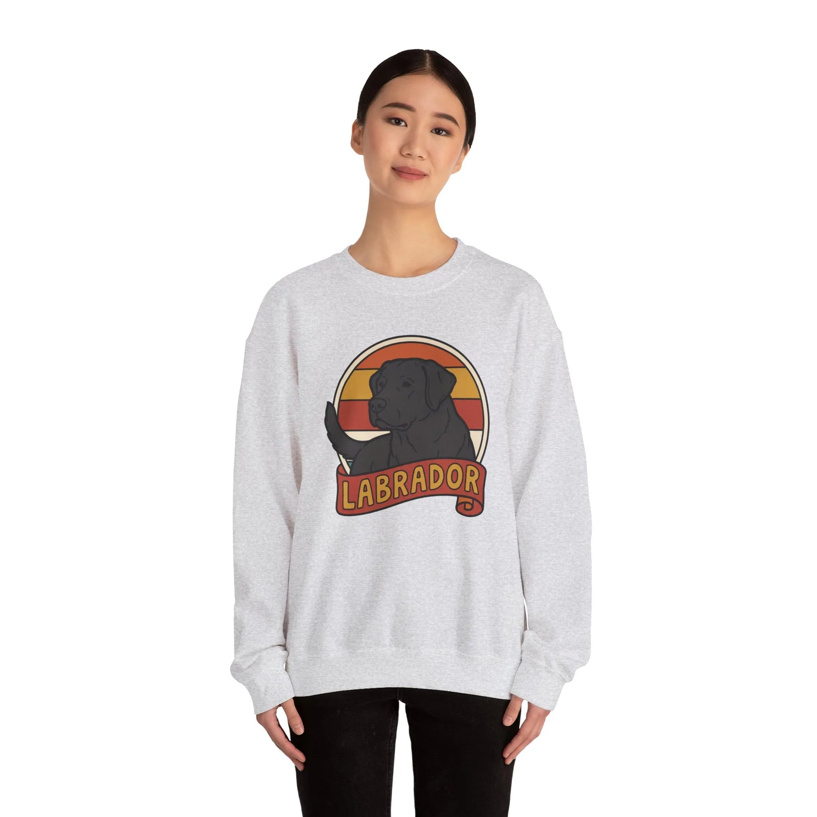 Labrador Retro 70s Sunset Sweatshirt - Heavy Blend Fleece Crewneck - Unisex White