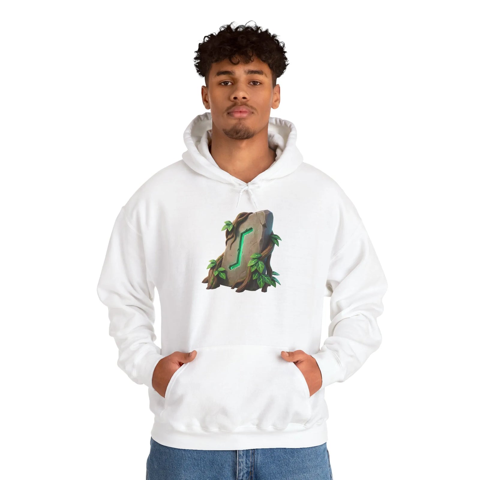 Eihwaz Rune Yggdrasil Tree Hoodie - Cozy Fleece Cotton Blend Pullover - Unisex White S-5XL