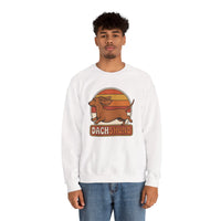 Retro 70s Sunset Dachshund Sweatshirt - Heavy Blend Cotton Blend Crewneck - Unisex White
