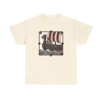 Viking Berserker Cat Longship T-Shirt - Heavyweight Cotton Classic Crewneck - Unisex White