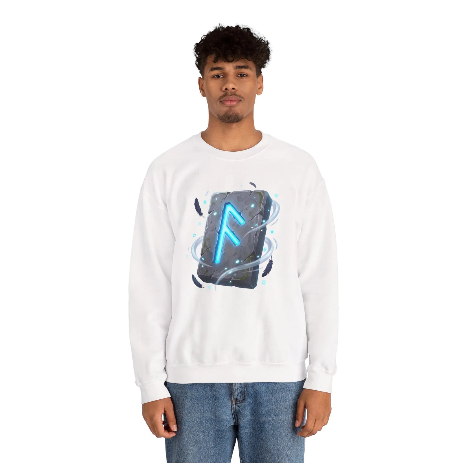 Ansuz Rune Divine Speech Graphic Sweatshirt - Heavy Blend Fleece Crewneck - Unisex White