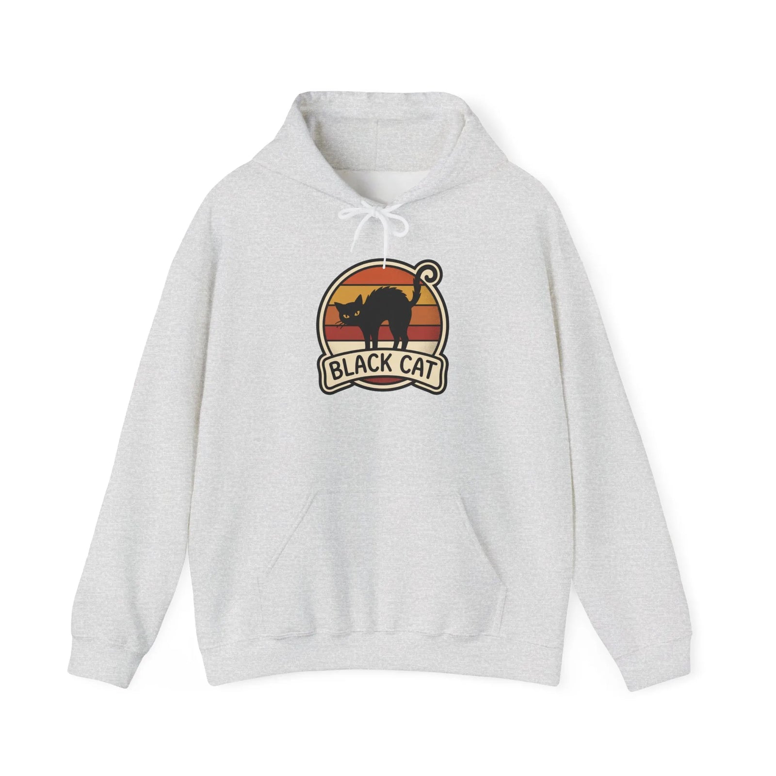 Black Cat Retro Sunset Hoodie - Heavy Blend Cotton-Poly Fleece - Unisex White