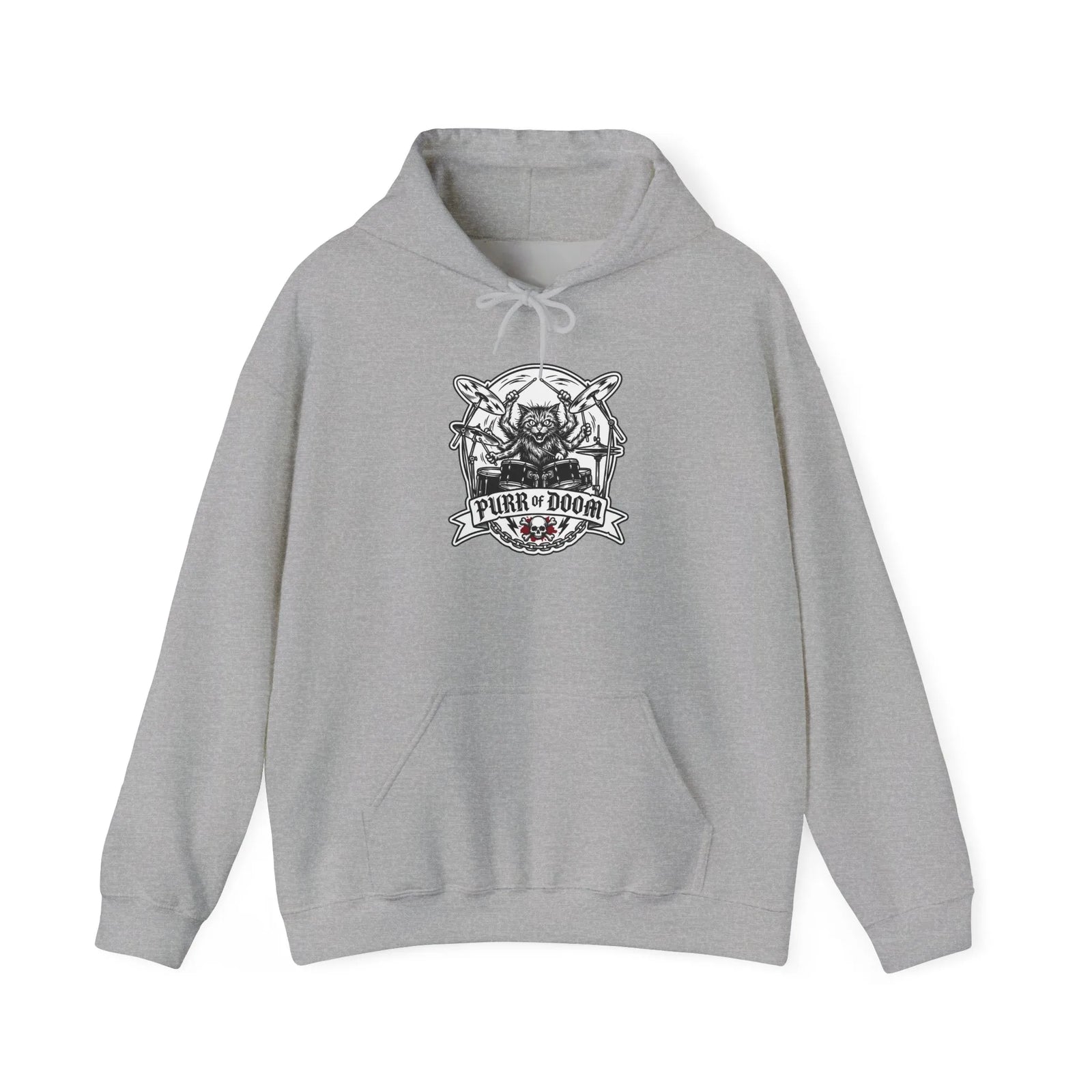 Drummer Heavy Metal Rocker Cats Hoodie - Classic Fit Heavy Blend Fleece - Unisex White