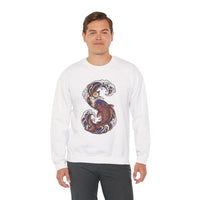 Koi Rider Ukiyo-e Samurai Cats Sweatshirt - Heavy Blend Fleece Crewneck - Unisex Ash