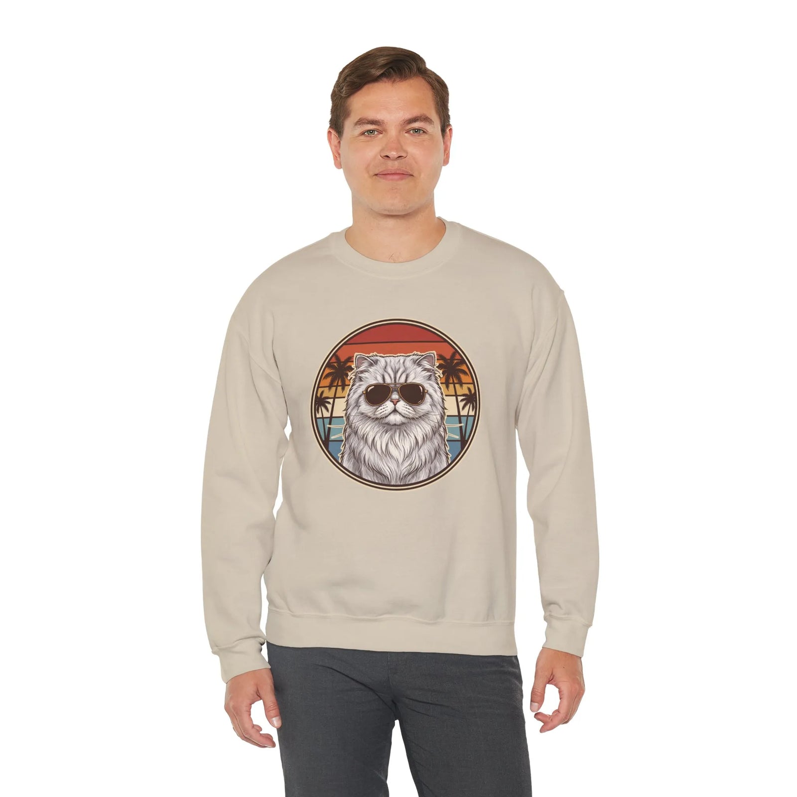 Persian Cool Cat 70s Sunset Aviators Sweatshirt - Heavy Blend Cotton-Poly Crewneck - Unisex White