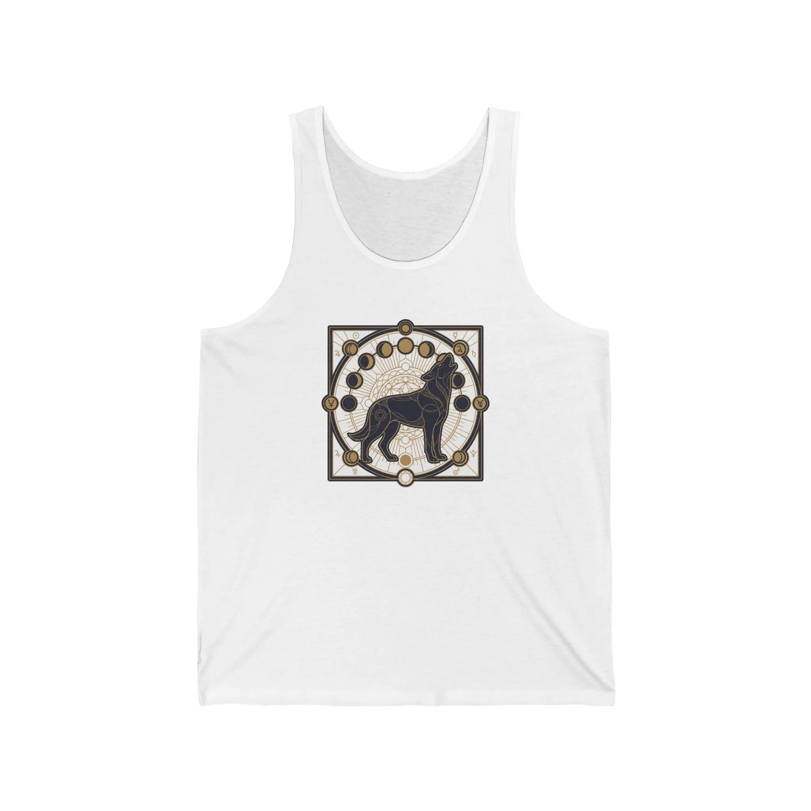 Sacred Geometry Spirit Dog Tank Top - Lightweight Combed Cotton Jersey Fit - Unisex White
