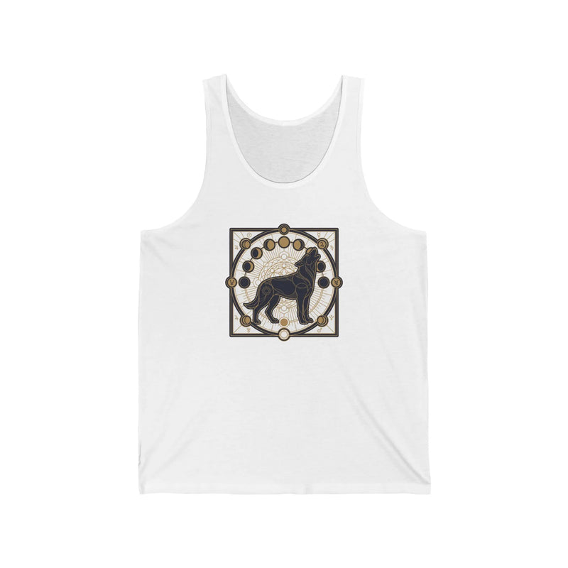 Sacred Geometry Spirit Dog Tank Top - Lightweight Combed Cotton Jersey Fit - Unisex White