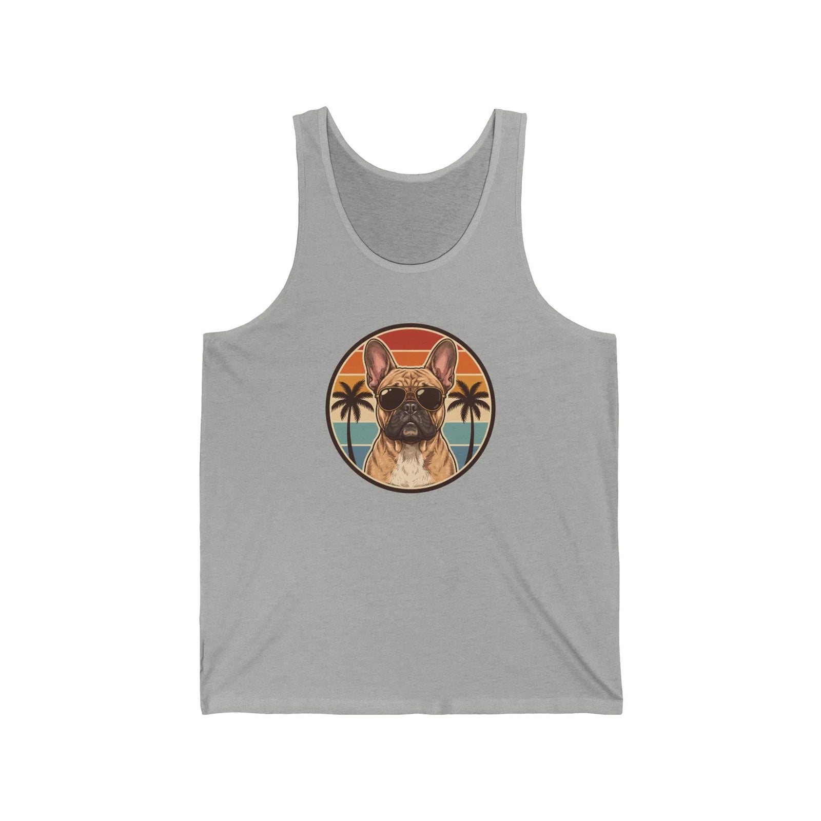 French Bulldog Aviator 70s Sunset Tank Top - Soft Airlume Cotton Jersey - Unisex White