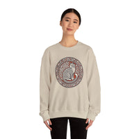 Norse Knotwork Cat Graphic Sweatshirt - Heavy Blend Cotton Blend Crewneck - Unisex White