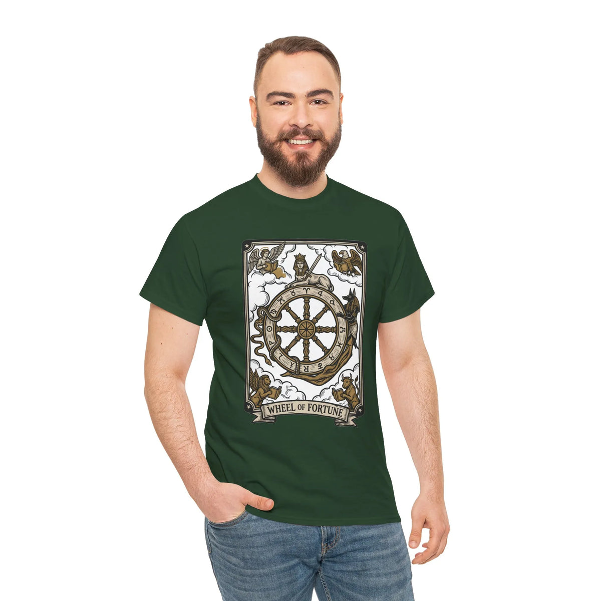 Wheel of Fortune Tarot Graphic T-Shirt - Heavyweight Cotton Classic Fit - Unisex White