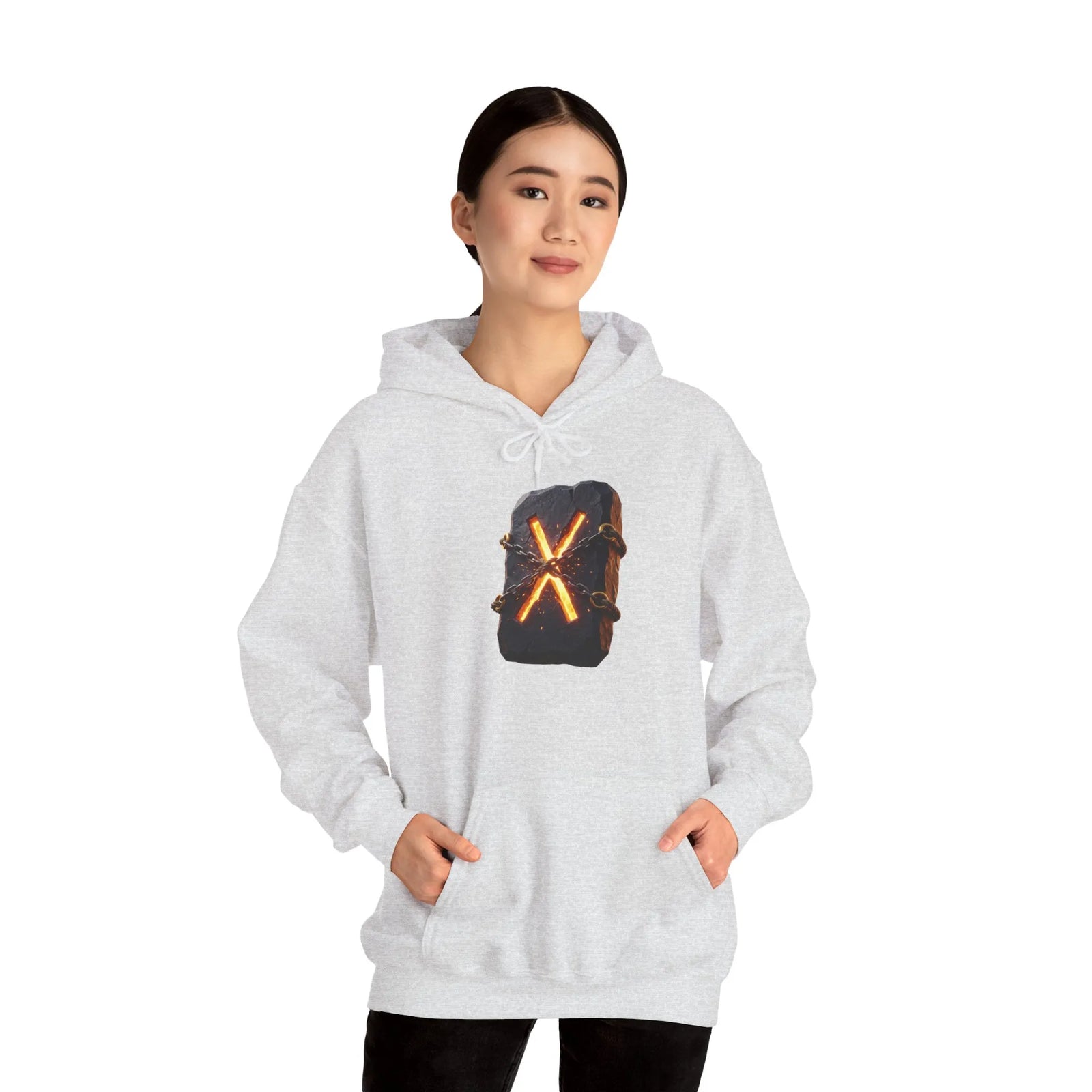Gebo Rune Symbol Hoodie - Cozy Cotton Blend Fleece Pullover - Unisex White