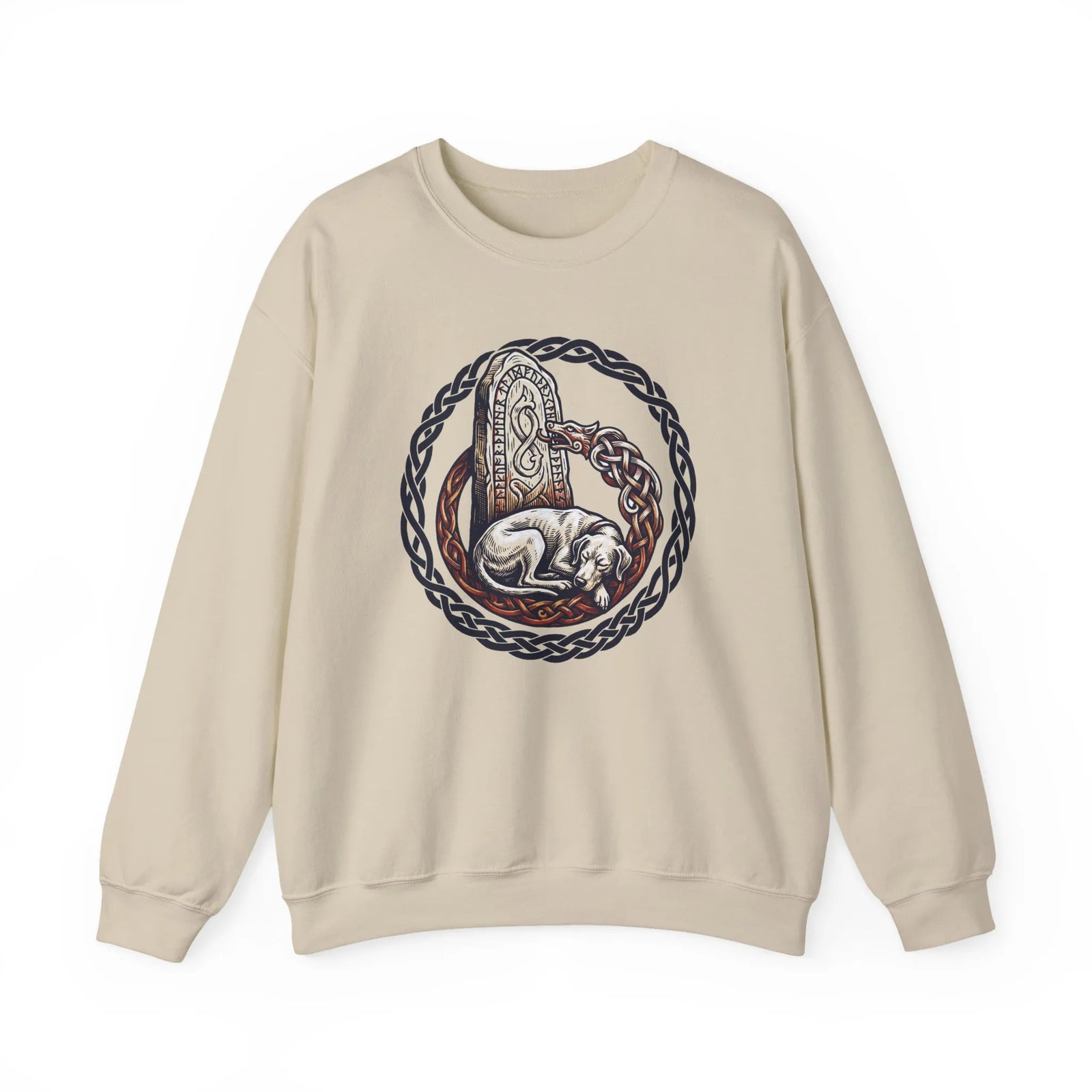 Norse Runestone Hound Odin's Wolves Sweatshirt - Medium-Heavy Cotton Blend Crewneck - Unisex White