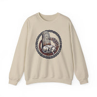 Norse Runestone Hound Odin's Wolves Sweatshirt - Medium-Heavy Cotton Blend Crewneck - Unisex White