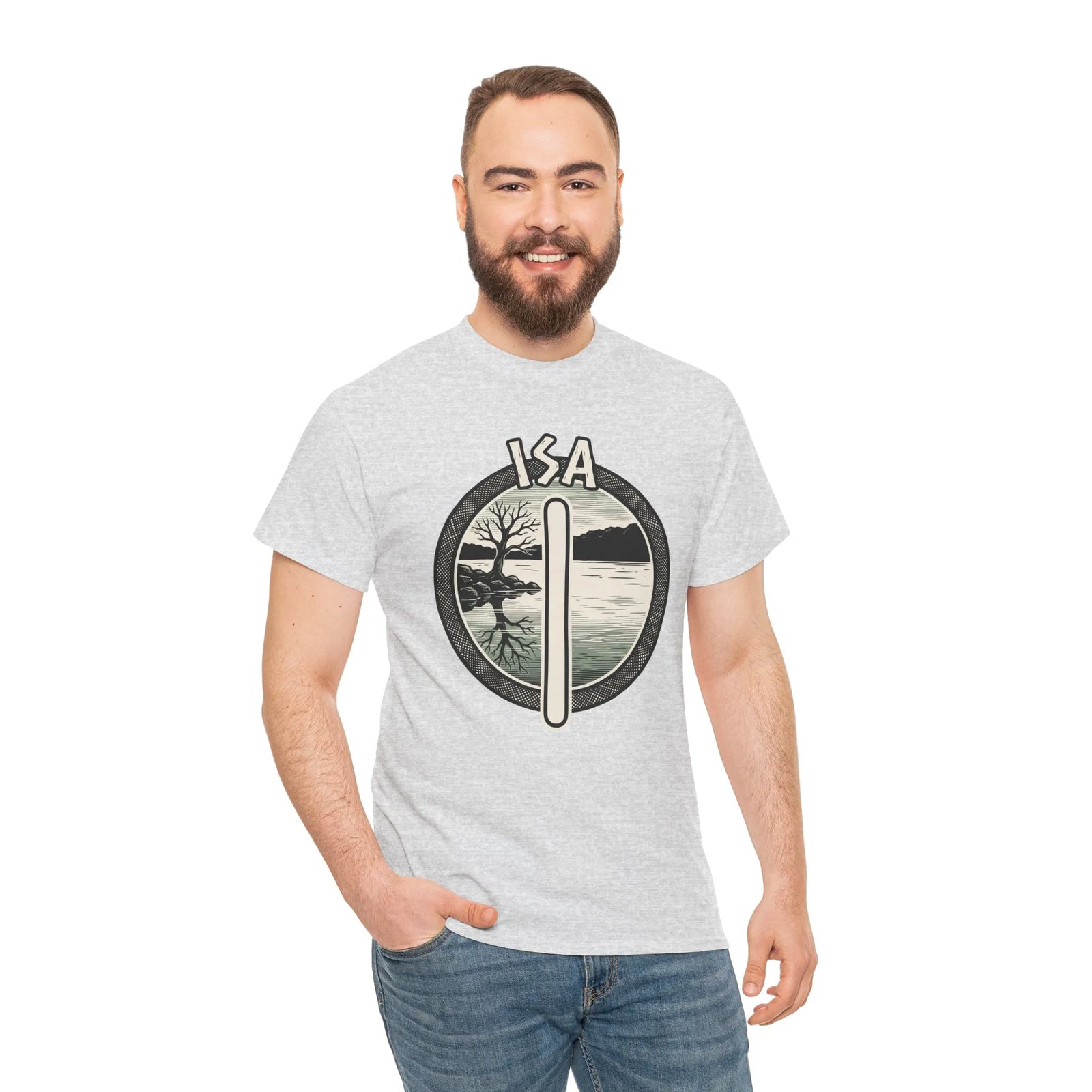 Isa Rune Ice Landscape T-Shirt - Heavy Cotton Classic Fit Crewneck - Unisex White