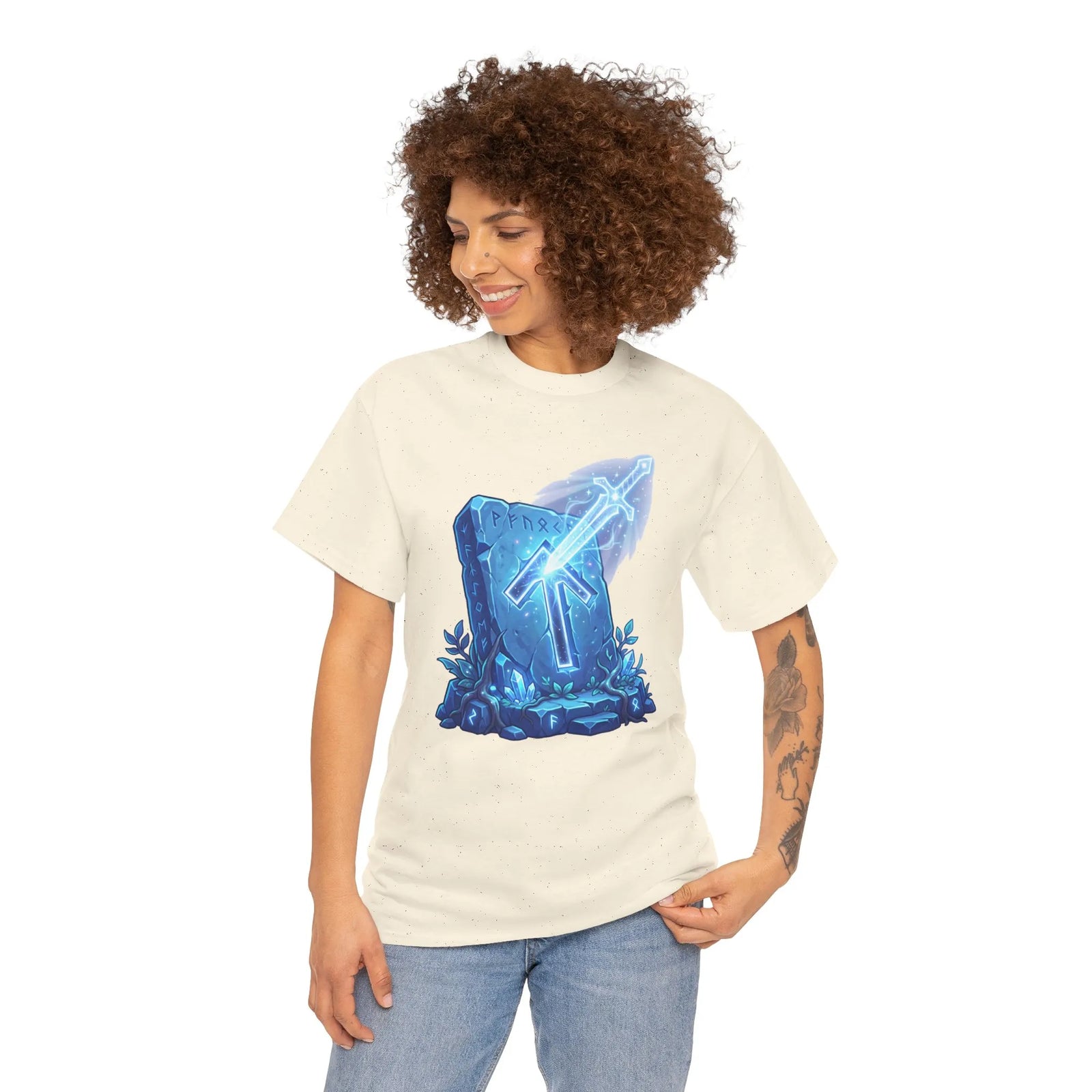 Tiwaz Tyr Sky Sword Graphic T-Shirt - Heavy Cotton Classic Fit Tee - Unisex White