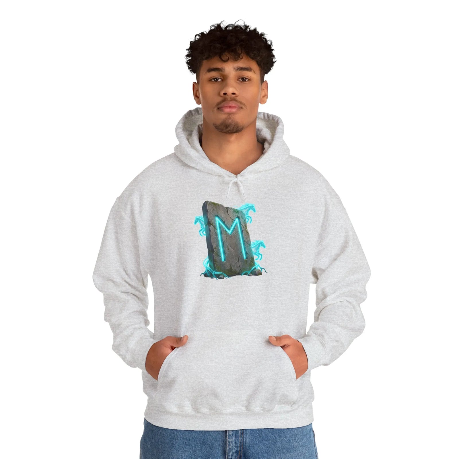 Norse Ehwaz Rune Spirit Horses Hoodie - Heavy Blend Fleece Pullover - Unisex White