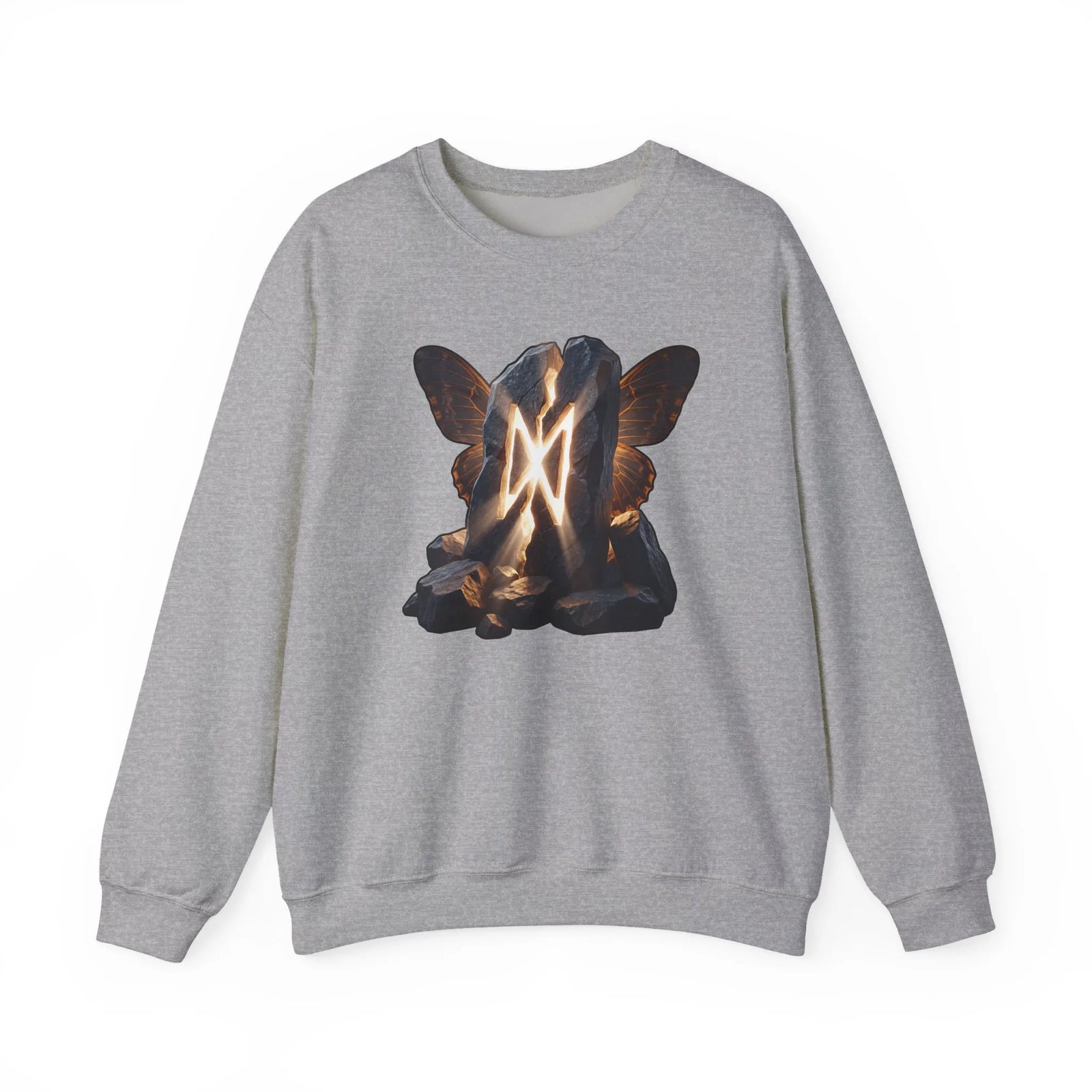 Dagaz Rune Stone Butterfly Sweatshirt - Heavy Blend Cotton Poly Crewneck - Unisex Off-White