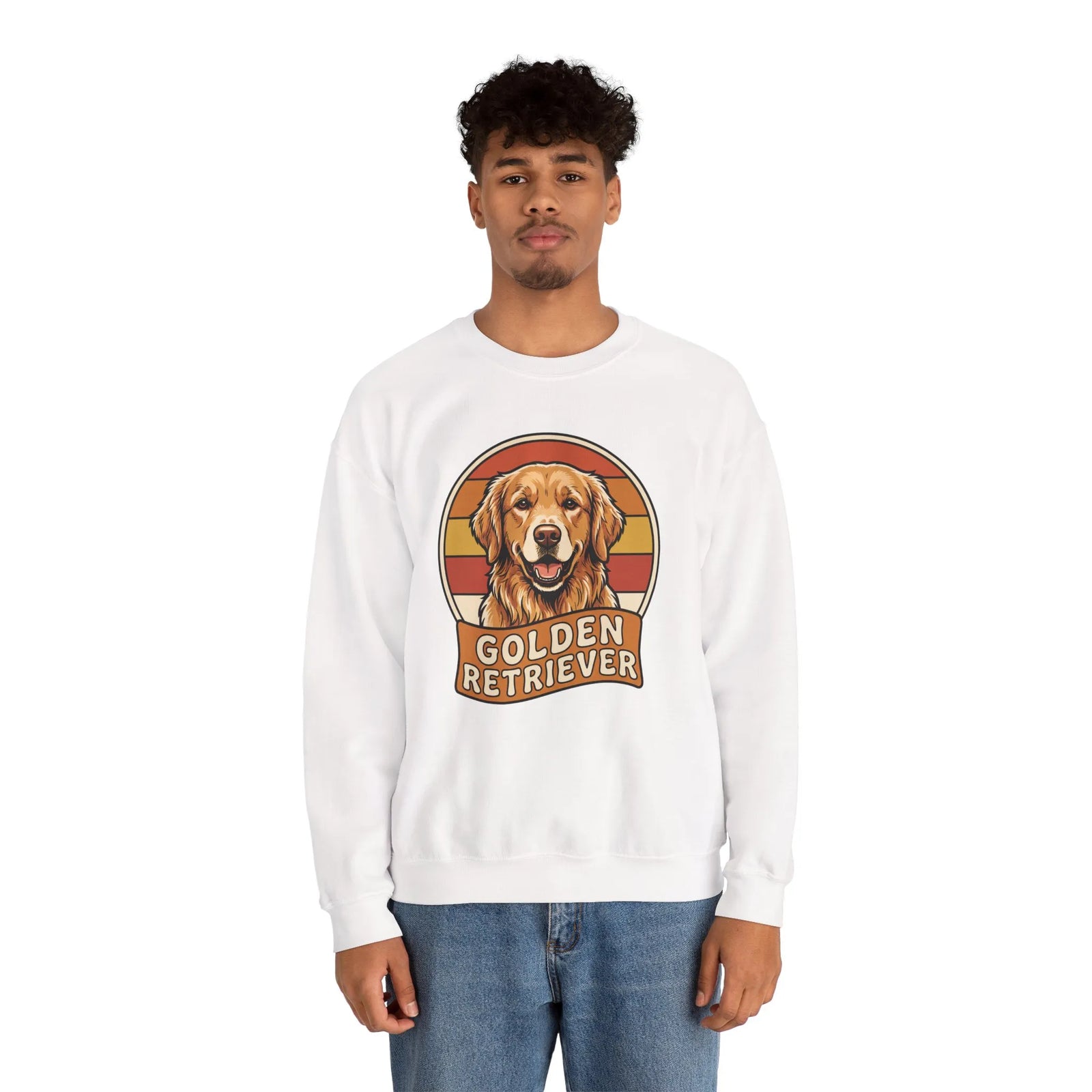Golden Retriever Retro 70s Sunset Sweatshirt - Heavy Blend Fleece Crewneck - Unisex Ash