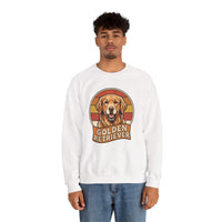 Golden Retriever Retro 70s Sunset Sweatshirt - Heavy Blend Fleece Crewneck - Unisex Ash