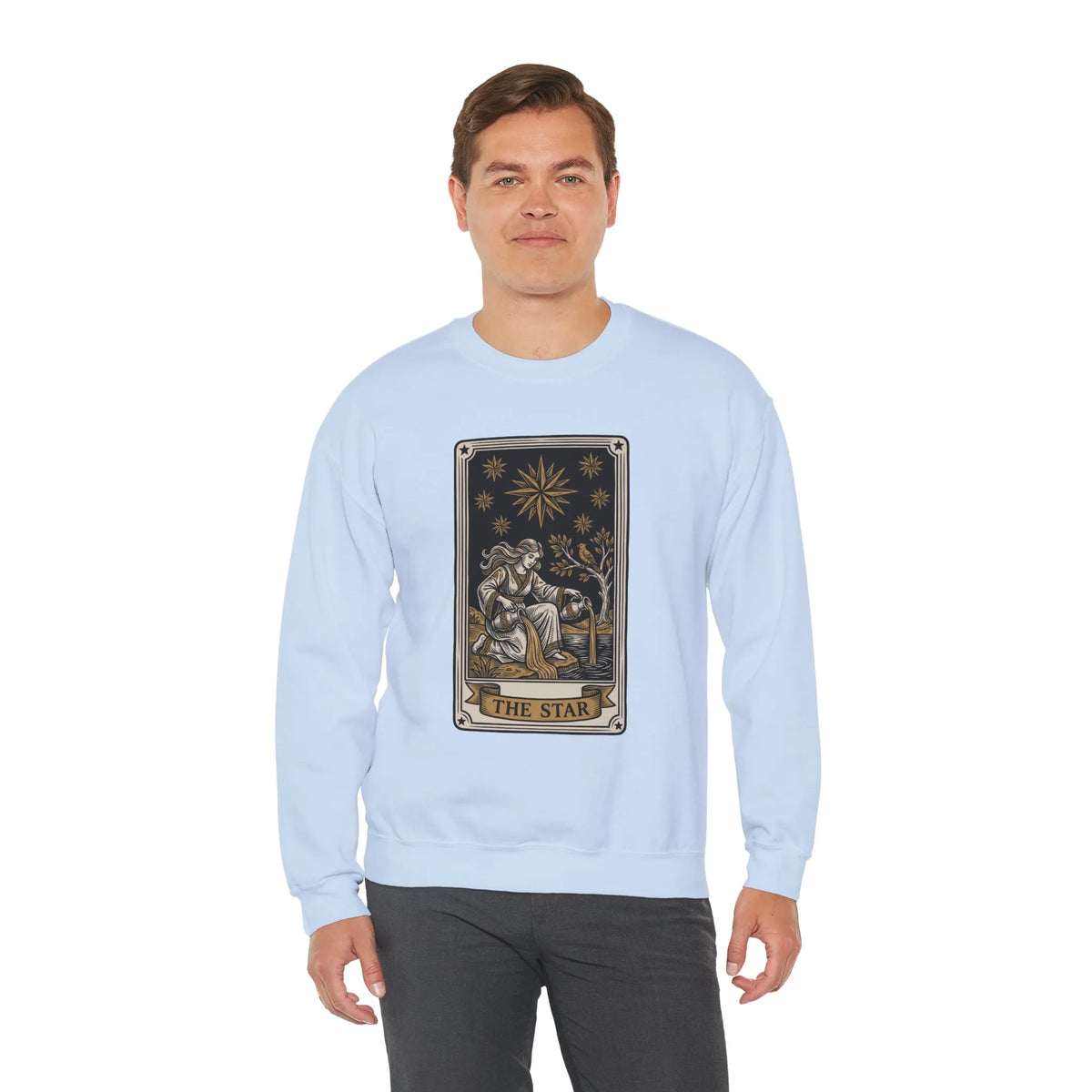 The Star Tarot Card Sweatshirt - 50/50 Cotton Polyester Crewneck - Unisex White